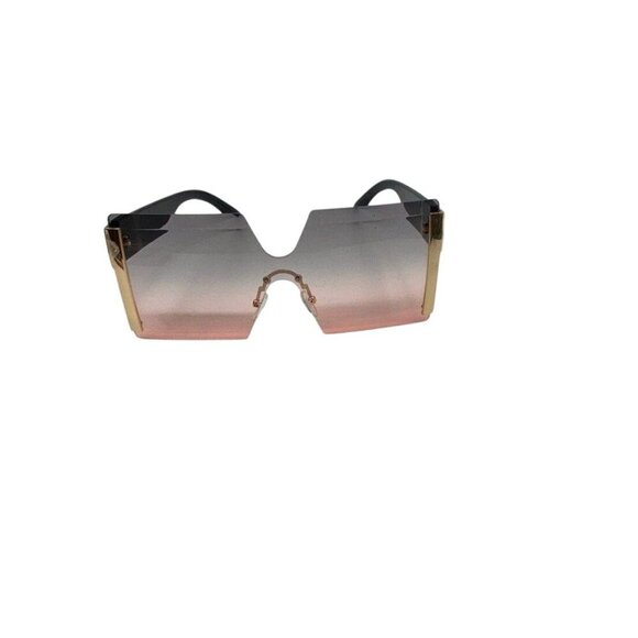 Frameless Hourglass Sunglasses Pink Gradient & Gold Accents Oversized Modern Loo - Picture 7 of 11